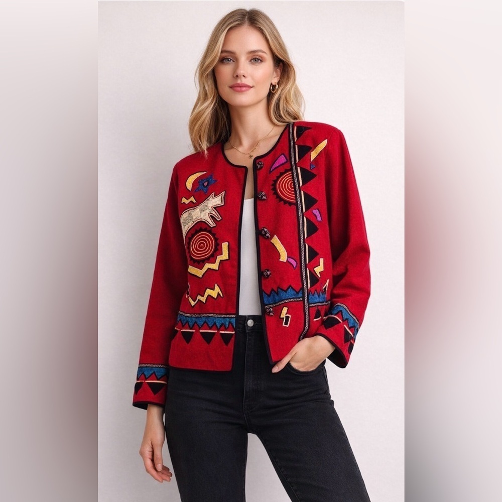 Vintage Indigo Moon Jacket Embroidered Art Cotton Southwestern